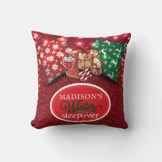 Winter Sleepover Birthday Pajamas Party Kudde (Framsida)