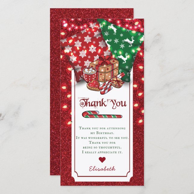 Winter Sleepover Birthday Personlig Tack Kort (Fram/baksida)