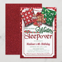 Winter Sleepover Födelsedagsfest Red Glitter