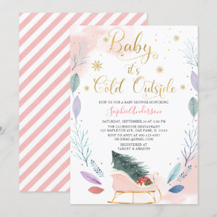 Winter Sleigh Baby Det är Kall utanför babyskabuse Inbjudningar