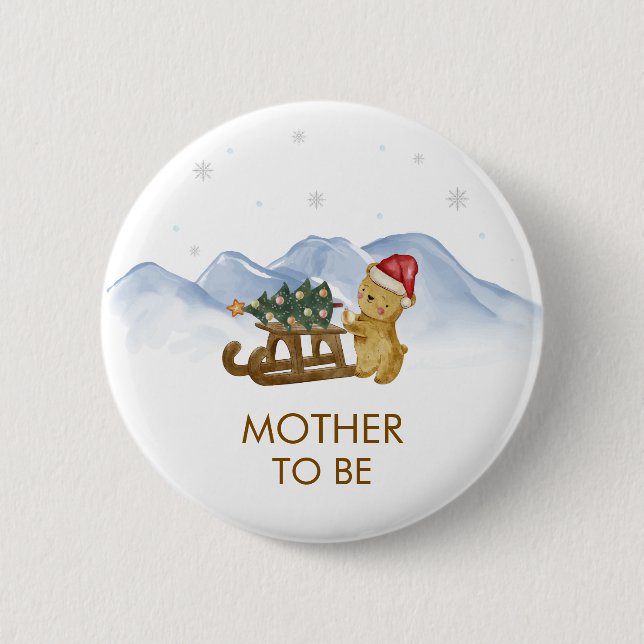 Winter Sleigh Bear Mother To Be Baby Shower  Knapp (Framsida)