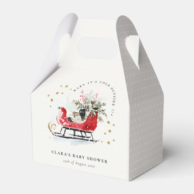 Winter Sleigh Its Cold Outside Neutral Baby Shower Presentaskar (Framsidan Sidan)