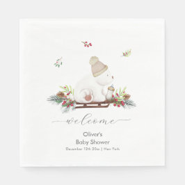 Winter Sleigh Polar Bear Baby Shower Welcome  Pappersservett