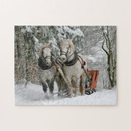 Winter Sleigh Ride Horses Helgdag jul Pussel