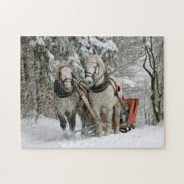 Winter Sleigh Ride Horses Helgdag jul Pussel (Horisontell)