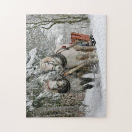 Winter Sleigh Ride Horses Helgdag jul Pussel