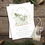 Winter Sleigh sitt Kall utanför babyduschen Inbjud Tack Kort<br><div class="desc">Sleigh Winter Baby, det är Kall utanför Theme Collection. - Det är en söt pastellfärgning Illustration av aqua guld sleigh fylld med julklapp gräs träd, gåvor och vinterbär med guld stjärna ram och snöfall i bakgrunden. Perfekt för dina små vinterfödelsedagsfester. Det är mycket enkelt att anpassa, med dina personuppgifter. Om...</div>