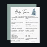 Winter Snö Baby Trivia | Barnstödsspel<br><div class="desc">Design har ett modernt calligraphy-skriptteckensnitt,  snöflingor och vattenfärgsskog träd. Matchande objekt är tillgängliga. SVAR NYCKEL: 1.d 2.d. 3.a 4.c. 5.c 6. 7. 8.c 9.c 10 b.</div>