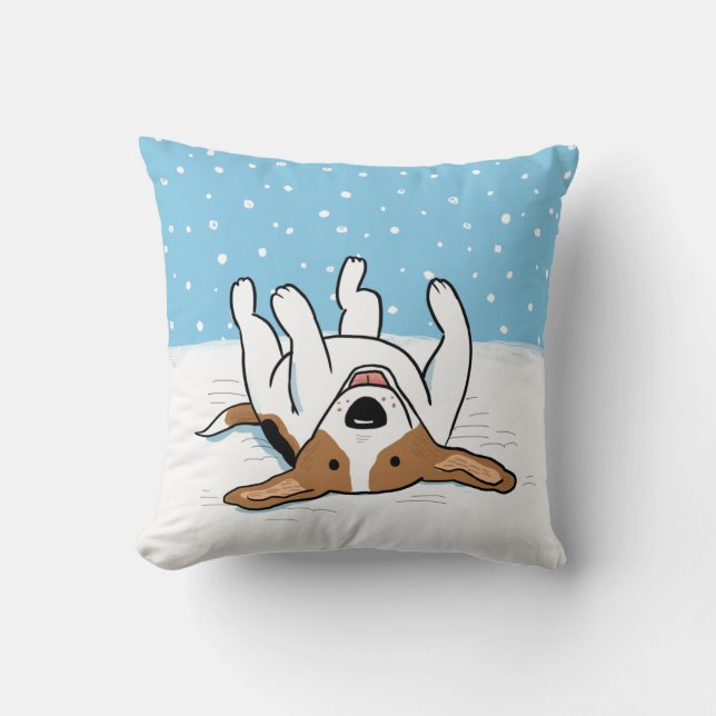 Winter Snö Beagle | HELGDAG i LYCKLIG HUND Kudde (Framsida)