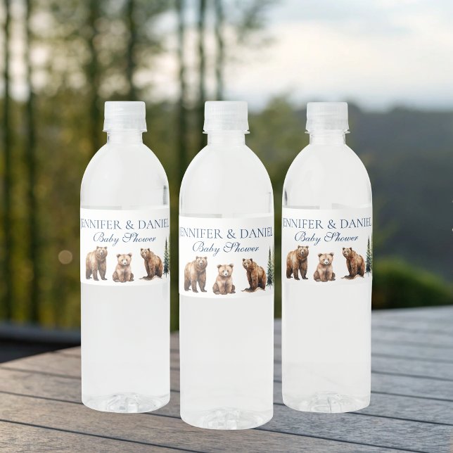 Winter Snö Bear Mountain Äventyr Woodland Vattenflaskor Etikett (Skapare uppladdad)