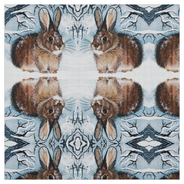 Winter Snö Bunny Fabric Tyg (Provkarta)