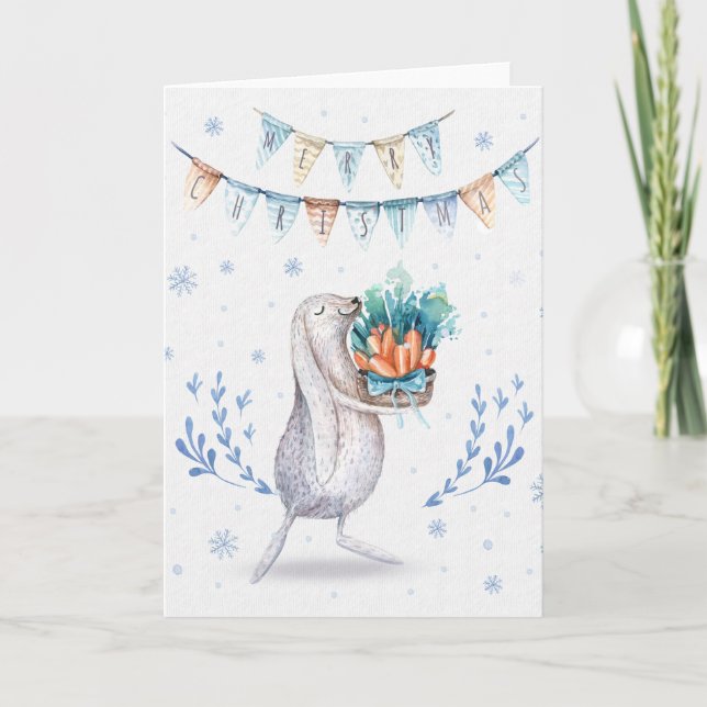 Winter Snö Bunny God jul Helgkort (Framsida)