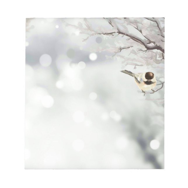 Winter Snö Cute Chickadee Bird Frost Anteckningsblock (Framsida)