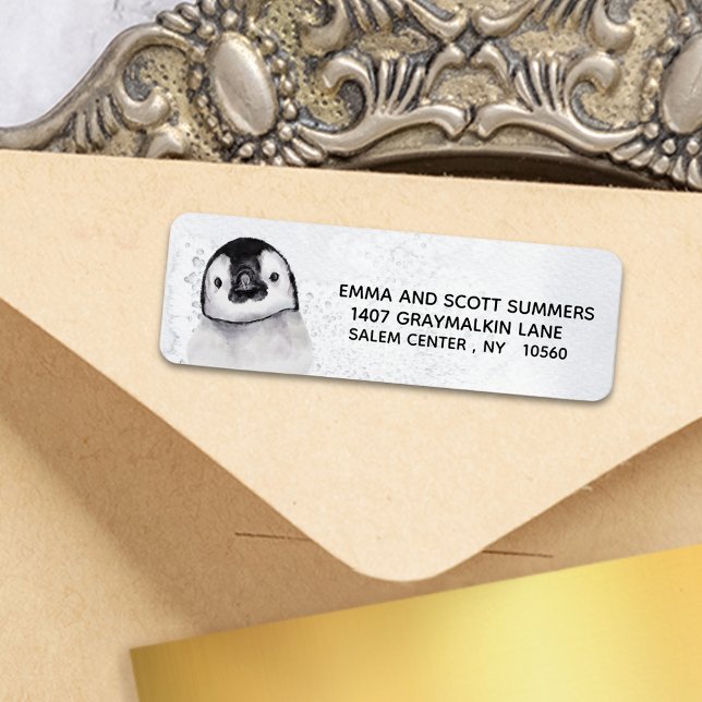 Winter Snö Cute Little Penguin Returadress Etikett (Skapare uppladdad)