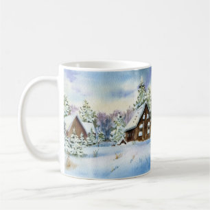 Winter Snö Effect House Forest Landscape Elegant Kaffemugg