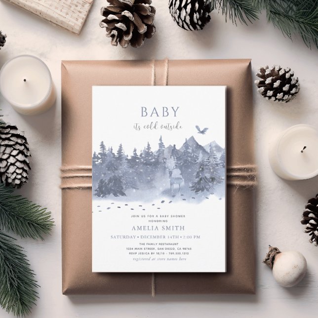 Winter Snö Forest Baby Det är Kallet utanför Inbjudningar (Skapare uppladdad)