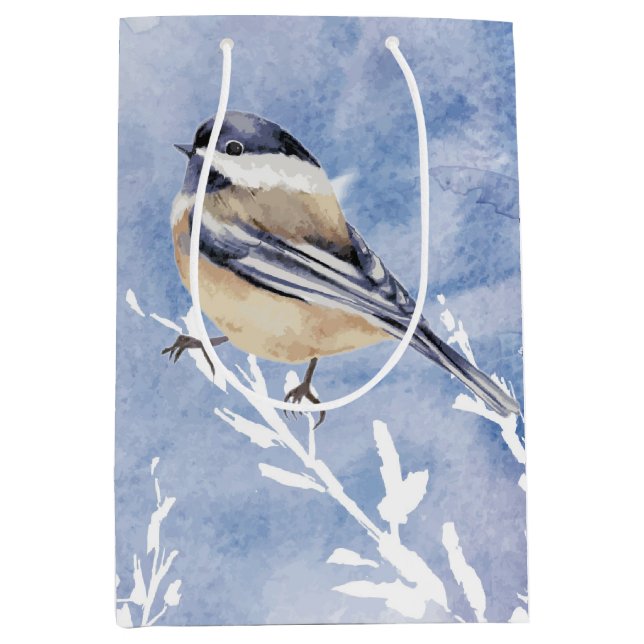 Winter Snö Forest Chickadee Bird Nature Art (Framsidan)
