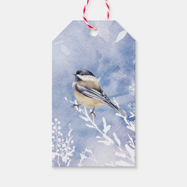 Winter Snö Forest Chickadee Bird Nature Art Presentetikett (Framsidan)