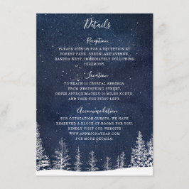 Winter Snö Forest Starry Night Navy Bröllop Tilläggskort