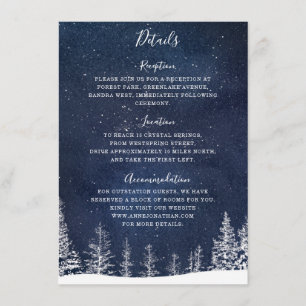 Winter Snö Forest Starry Night Navy Bröllop Tilläggskort