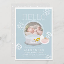Winter Snö Globe Blue Boy Birth-meddelande
