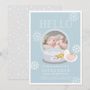 Winter Snö Globe Blue Boy Birth-meddelande Inbjudningar