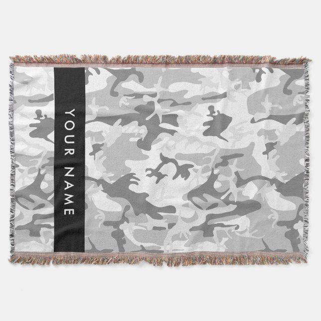 Winter Snö Grått Camouflage Ditt namn anpassar dit Filt (Framsidan)