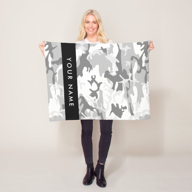 Winter Snö Grått Camouflage Ditt namn anpassar dit Fleecefilt (På plats)