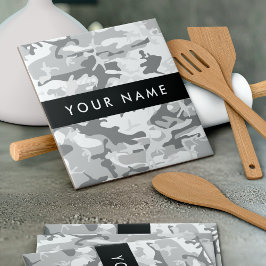 Winter Snö Grått Camouflage Ditt namn anpassar dit Kakelplatta