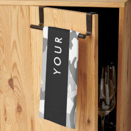 Winter Snö Grått Camouflage Ditt namn anpassar dit Kökshandduk