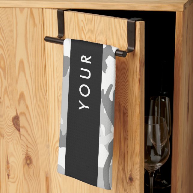 Winter Snö Grått Camouflage Ditt namn anpassar dit Kökshandduk (Thirds Fold)