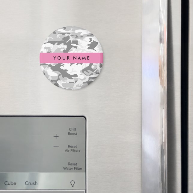 Winter Snö Grått Camouflage Ditt namn anpassar dit Magnet (In Situ (Fridge))