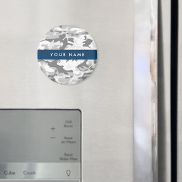 Winter Snö Grått Camouflage Ditt namn anpassar dit Magnet