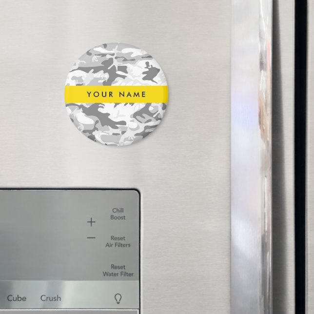 Winter Snö Grått Camouflage Ditt namn anpassar dit Magnet (In Situ (Fridge))