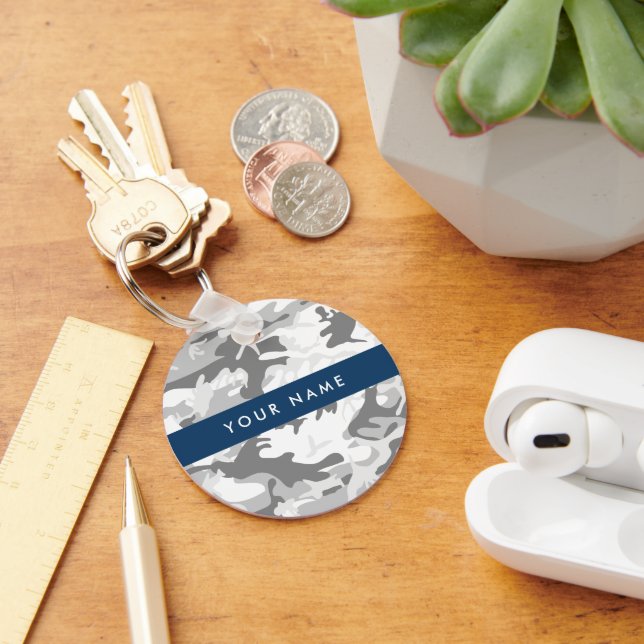 Winter Snö Grått Camouflage Ditt namn anpassar dit Nyckelring (Skrivbord)