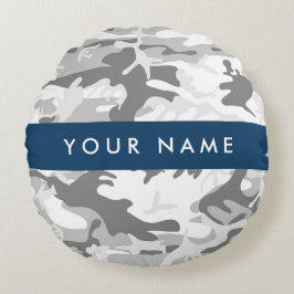 Winter Snö Grått Camouflage Ditt namn anpassar dit Rund Kudde