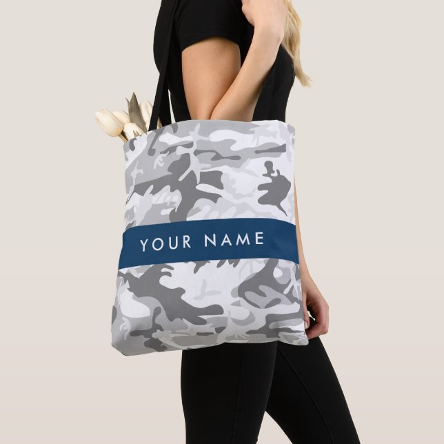 Winter Snö Grått Camouflage Ditt namn anpassar dit Tygkasse (Närbild)
