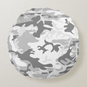 Winter Snö Grått Camouflage, militär, armé Rund Kudde