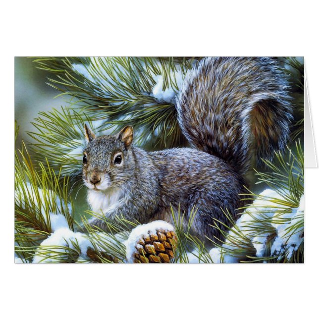 Winter Snö ... Grått (Grått) ekorre OBS Kort (Framsidan Horizontal)