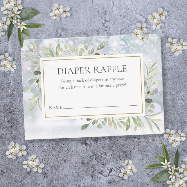 Winter Snö Greenery Diaper Raffle Baby Shower Tilläggskort (Winter Snow Greenery Diaper Raffle Baby Shower Enclosure Card)