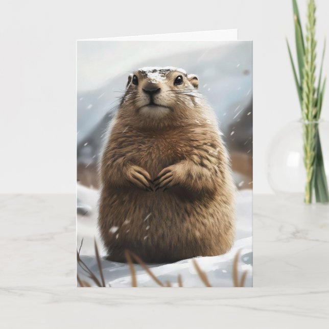 Winter Snö Groundhog Helgkort (Framsida)