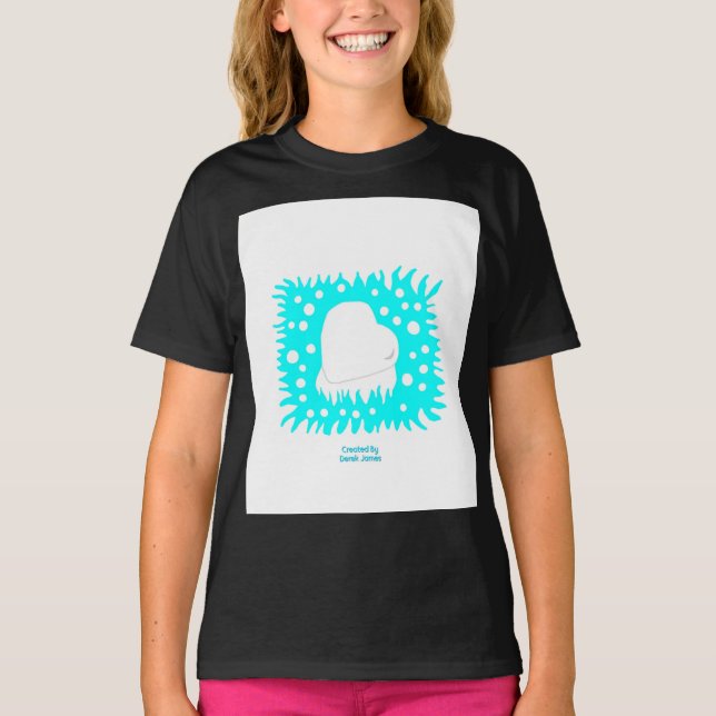 Winter Snö Heart Girls Black Basic T Shirt (Framsida)