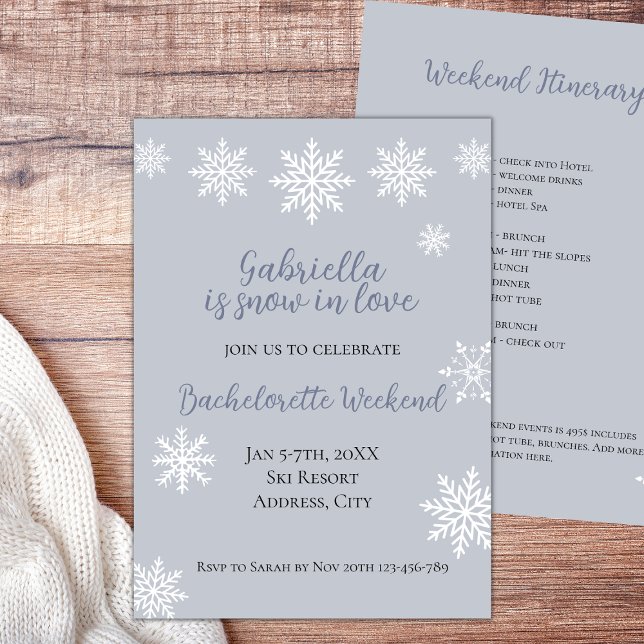 Winter Snö i Kärlek Bachelorette Helg Itinerary Inbjudningar (Winter Bachelorette Snow In Love Weekend Itinerary)