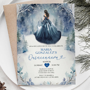 Winter Snö marinblå Dress Forest Quinceañera Inbjudningar