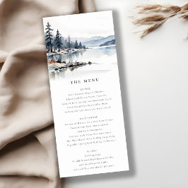 Winter Snö Mountain Sjö Landscape Bröllop Menu Inbjudningar