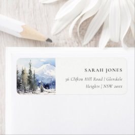 Winter Snö Mountain Ski Landskap Adress Returadress Etikett