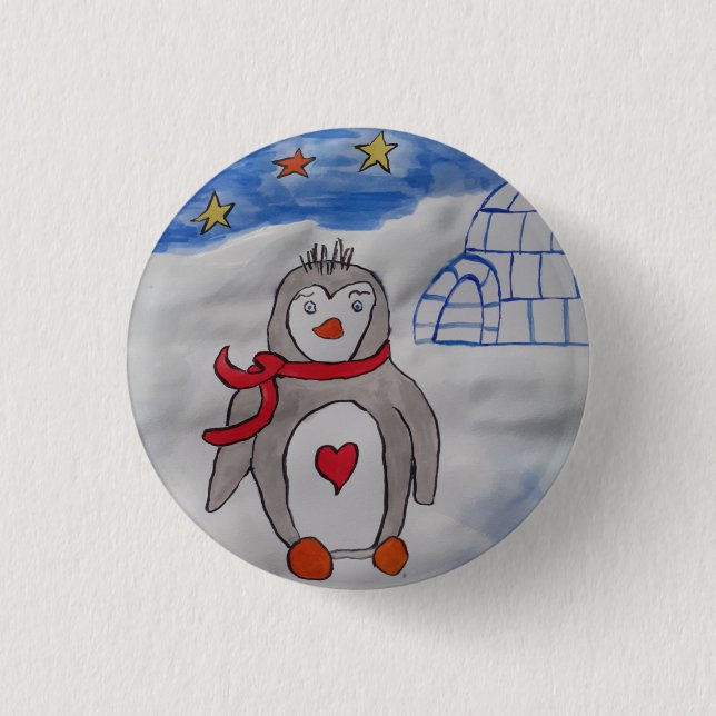 Winter Snö Penguin Badge Knapp (Framsida)