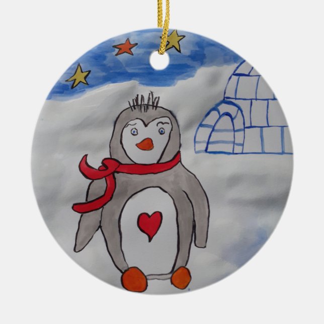 Winter Snö Penguin Ceramic Ornament (Framsidan)