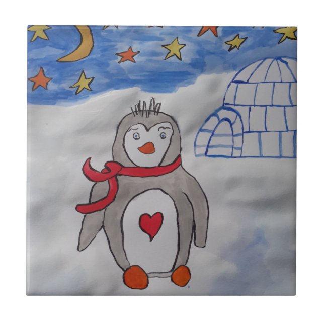 Winter Snö Penguin Ceramic Tile Kakelplatta (Framsidan)