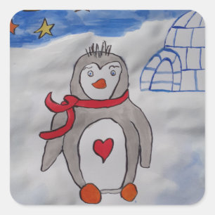 Winter Snö Penguin Fyrkantigt Klistermärke